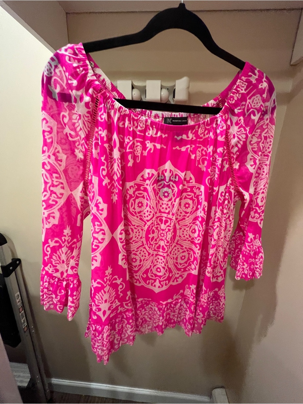 INC International Concepts Hot Pink Printed Off-Shoulder Tunic